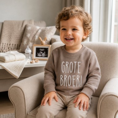 beige, sweater, trui, grote, broer